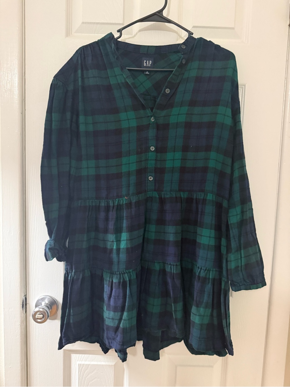 GAP Green and Navy Plaid Tiered Tunic